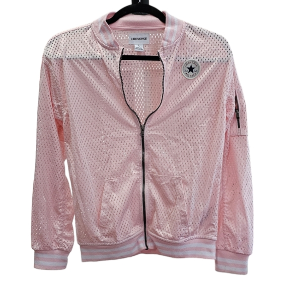 Converse Girl's Lightweight Pink Mesh Varsity Jacket, Size Large, 12-13 Years - Picture 4 of 8